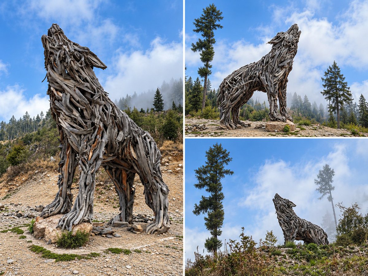 Hiddenval's tweet photo. THE CALL OF THE WILD.
This is The She-Wolf of Lagorai, a work of art by Marco Martalar, crafted from wood recovered from trees brought down by Storm Vaia.
A place where wounded nature is reborn through art.
Because even from destruction, something extraordinary can emerge. https://t.co/BU1eWpx8YN