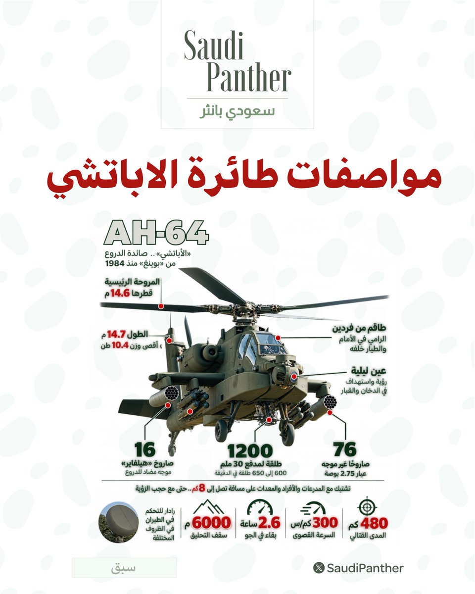 saudipanther's tweet photo. مواصفات طائرة #الاباتشي https://t.co/tqAA3SCnun