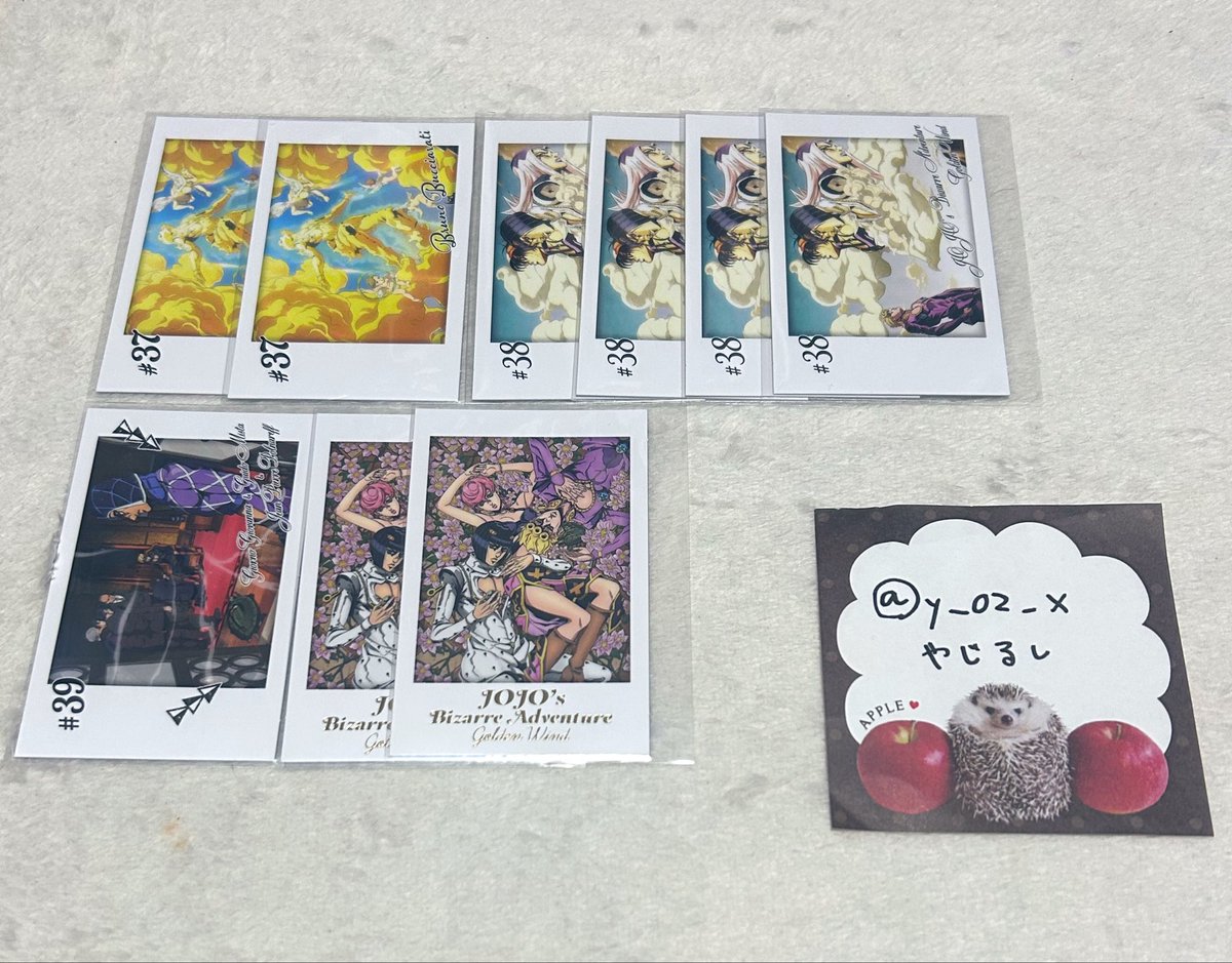 y_02_x's tweet photo. 【交換】ジョジョの奇妙な冒険 
キャラポトレ 黄金の風 

譲/1~2枚目
求/3枚目  赤>青>紫

郵送
纏めての方優先
紫は赤か青含む方優先

検索からでもお気軽にお声掛けください。 https://t.co/NeqqqrFhoR