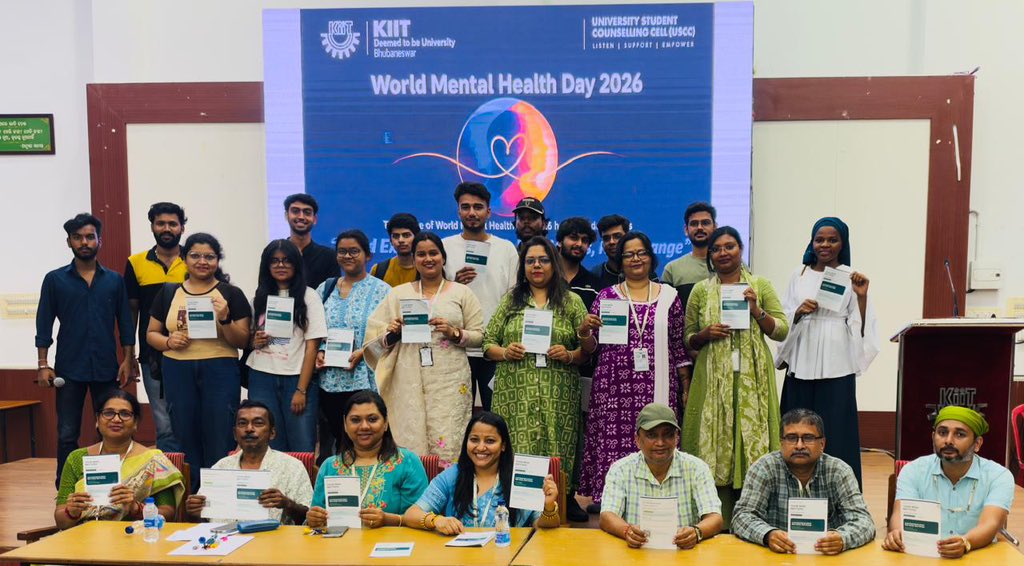 KIITUniversity's tweet photo. From classrooms to hostels, we at KIIT took mental health awareness directly to where our students study, live and connect. Our week-long World Mental Health Day 2026 campaign reached an estimated 3,000–4,000 students across 40+ schools and hostels, promoting open conversations about mental well-being and encouraging students to seek support when needed.

Led by the University Student Counselling Cell (USCC), the initiative went beyond classroom talks and auditorium events to engage students in their everyday spaces.

OUR REACH AT A GLANCE

40+ schools and hostels reached
3,000–4,000 estimated students reached through outreach
600+ students reached through the Tutor-Mentor awareness initiative

At KIIT, we remain committed to fostering a supportive campus environment where mental health matters, conversations are encouraged, and every student feels heard.