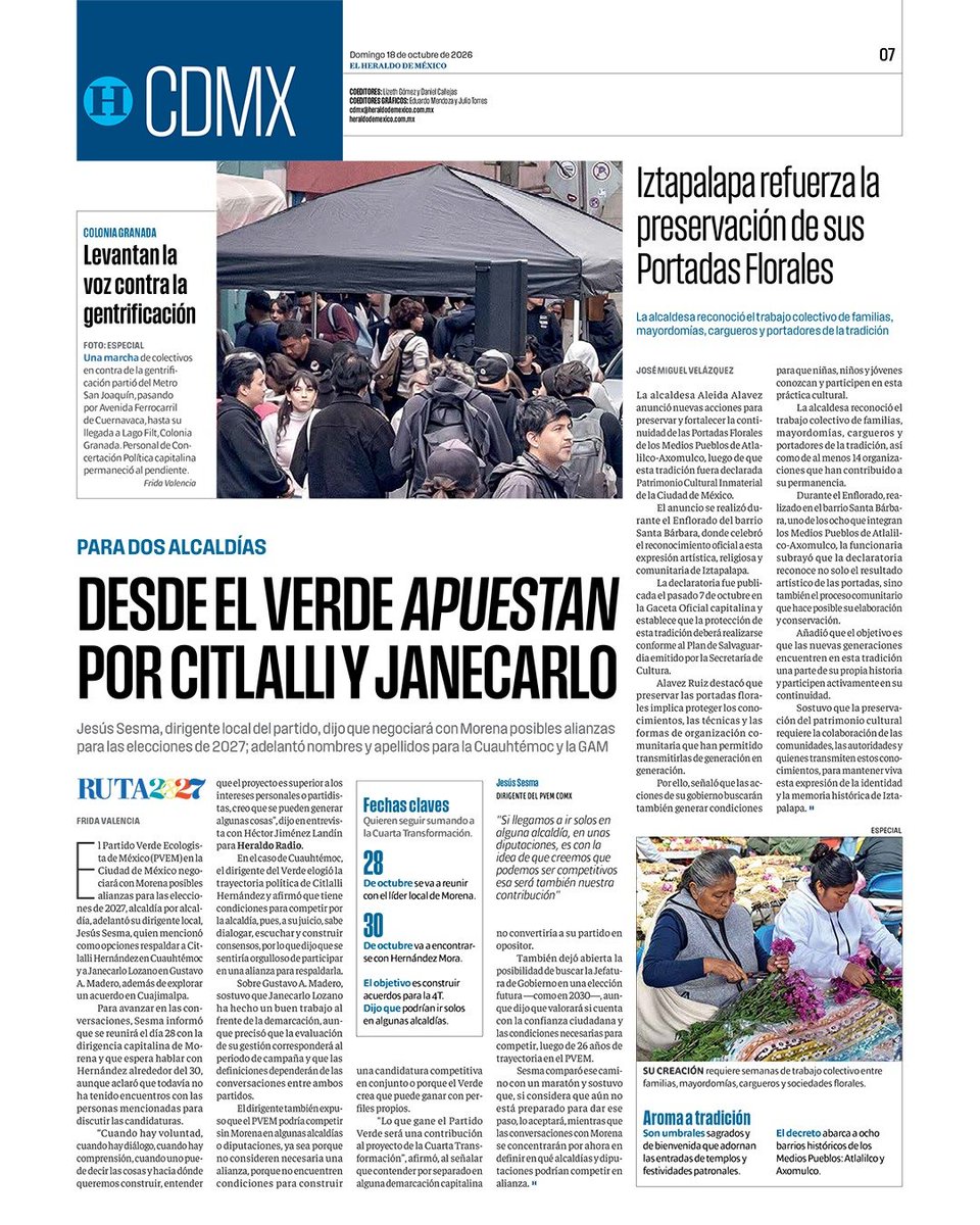 heraldodemexico's tweet photo. #EnPortada de El Heraldo de México  📰:

🔵 Alebrijes inauguran época de festivales del Día de Muertos
🔵Maru aprende a su exfiscal por caso CIA   
🔵 Inflación detona protestas violentas en Francia e Italia 

➡ https://t.co/Bx7DgFE8CV https://t.co/PzAAwAPMFr