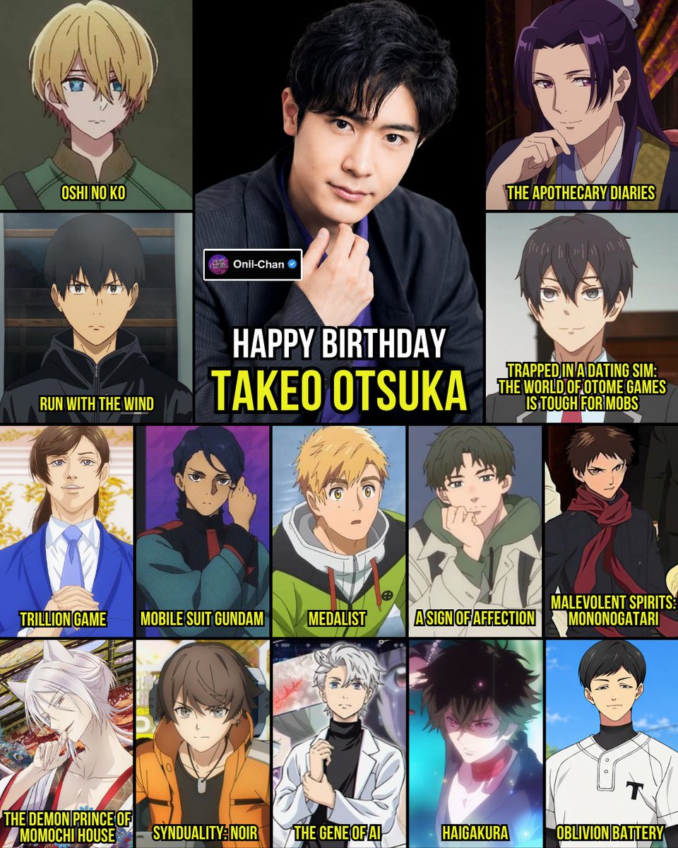oniichanph's tweet photo. Aqua and Jinshi's VA Takeo Ōtsuka Turns 34! 🎙️🎂✨

Japanese voice actor Takeo Ōtsuka has quickly become one of anime's most recognizable voices, captivating fans as Aquamarine “Aqua” Hoshino in Oshi no Ko and the charming, mysterious Jinshi in The Apothecary Diaries. His ability to balance emotional intensity, subtle humor, and compelling character personalities has made both performances stand out among modern anime favorites.

His growing career also includes Kakeru Kurahara in Run with the Wind, Leon Fou Bartfort in Trapped in a Dating Sim, and Tsukasa Akeuraji in Medalist. Whether portraying a determined athlete, a sarcastic protagonist, or a complicated young hero, Ōtsuka continues to showcase his impressive versatility.

Some of his most memorable voice roles include:
• Aquamarine “Aqua” Hoshino — Oshi no Ko
• Jinshi — The Apothecary Diaries
• Kakeru Kurahara — Run with the Wind
• Leon Fou Bartfort — Trapped in a Dating Sim
• Tsukasa Akeuraji — Medalist
• Lauda Neill — Mobile Suit Gundam: The Witch from Mercury
• Oushi Ashioki — A Sign of Affection
• Haru Tennoji — Trillion Game
• Hyoma Kunato — Malevolent Spirits: Mononogatari
• Aoi Nanamori / Nue — The Demon Prince of Momochi House
• Kanata — Synduality: Noir
• Hikaru Sudo — The Gene of AI
• Ichiyo — Haigakura
• Eiichiro Kokuto — Oblivion Battery
• Akira Oda — My Status as an Assassin Obviously Exceeds the Hero's

Happy 34th birthday, Takeo Ōtsuka! Whether it's Aqua's emotional struggles, Jinshi's playful charm, or Kakeru's determination, his performances have given anime fans so many characters to connect with. Here's to more incredible roles and unforgettable moments in the years ahead! 🎙️🎌❤️