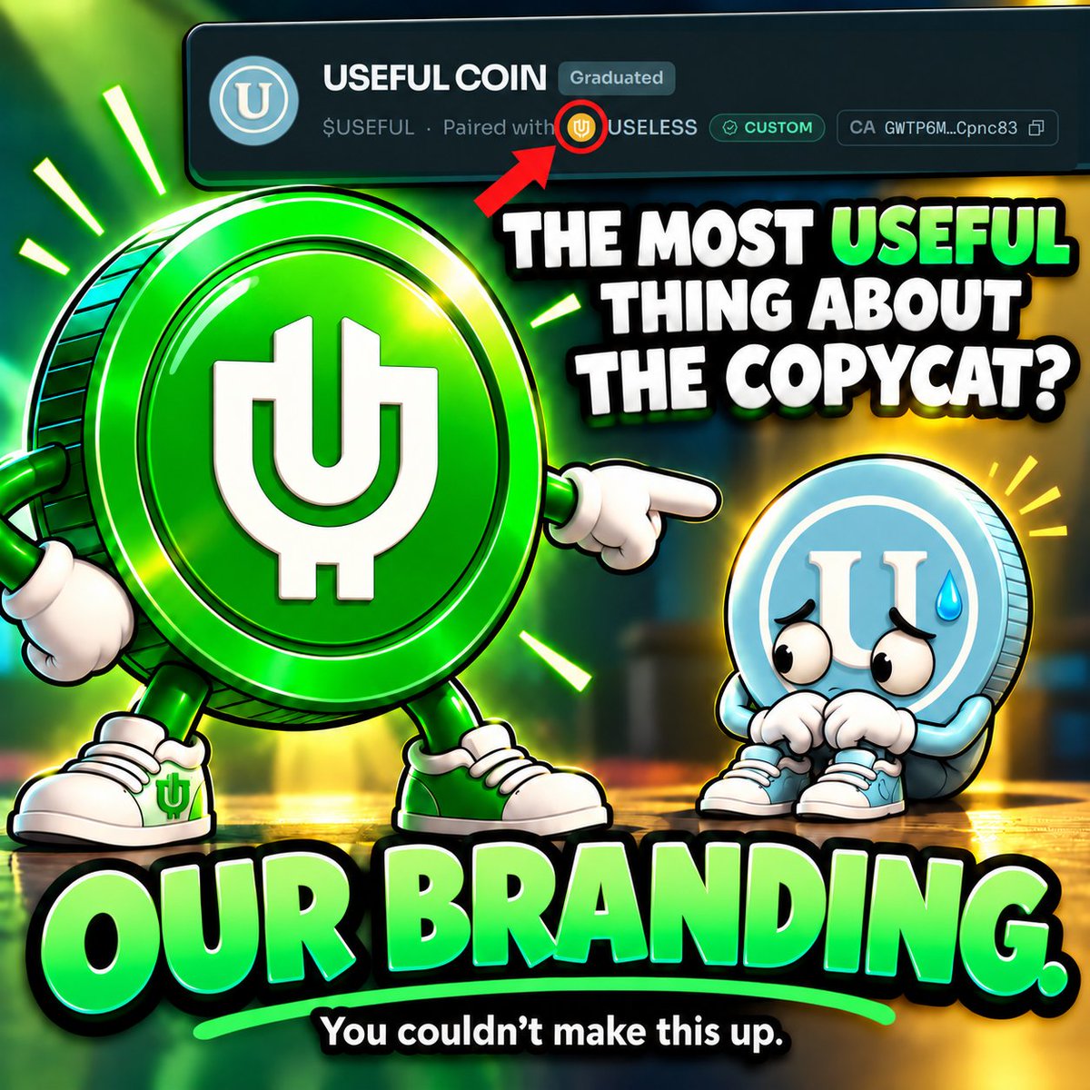 usefulcoin_fi's tweet photo. @usefulcoinmeme They say imitation is the sincerest form of flattery. We say at least change the fucking logo. https://t.co/F8MhShm8zf