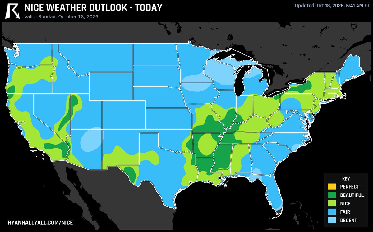 ryanhallyall's tweet photo. The nicest weather in the USA today will be in and around Memphis, TN, Lancaster, CA, and Grants Pass, OR. https://t.co/B3Ge8A74Pj