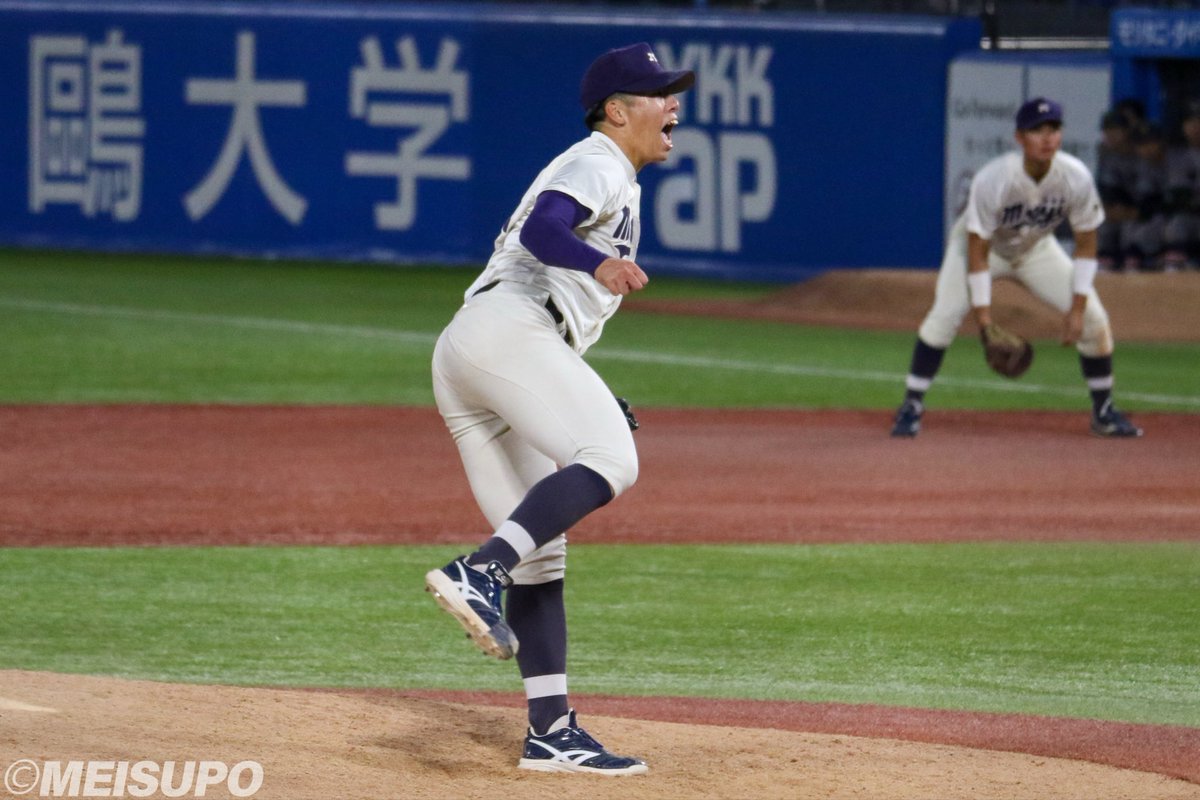 meisupobaseball's tweet photo. ⚾︎慶大２回戦𝗣𝗹𝗮𝘆𝗯𝗮𝗰𝗸⚾︎

先発の #湯田統真 投手が６回102球３失点で３勝目を挙げました✨７回裏からは #松本直 投手がマウンドに上がり３回を無失点に抑えました‼️

#meiji #big6 #明治 #東京六大学 #六大学野球 #野球 #繋げ。 #鎌倉学園 #仙台育英 https://t.co/y7TucDAulH
