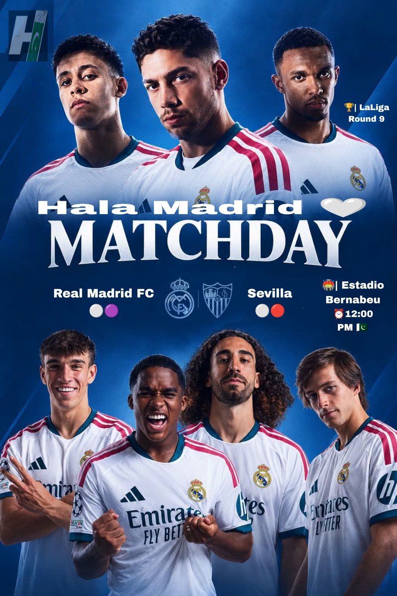 Hashaam11804's tweet photo. 🚨 𝐈𝐓’𝐒 𝐌𝐀𝐓𝐂𝐇𝐃𝐀𝐘! 🚨
⚔️| Real Madrid 🆚 Seville
🏆| LaLiga - Round 9
🏟️| Estadio Bernabeu | Madrid 🇪🇸
⏰| PAK - 12:00 PM 🇵🇰
#RealMadrid #LaLiga #LaLigaSantander #PTI #HalaMadrid #MatchDay #SevillaFC #Sevilla #football #PTIofficial #Pakistan #PMIK #islamabad https://t.co/81n1Nq71vK