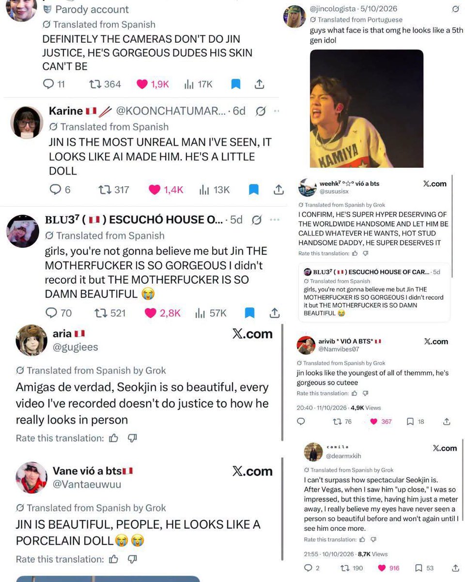 JanKim72147's tweet photo. As usual, everyone was captivated by Jin’s beauty, and everyone was talking about how beautiful he was. He was described as the most beautiful, with no one else coming close to his beauty. He looked the youngest among them and resembled the most attractive doll ever❤️😍 https://t.co/ZURjt2dpwf