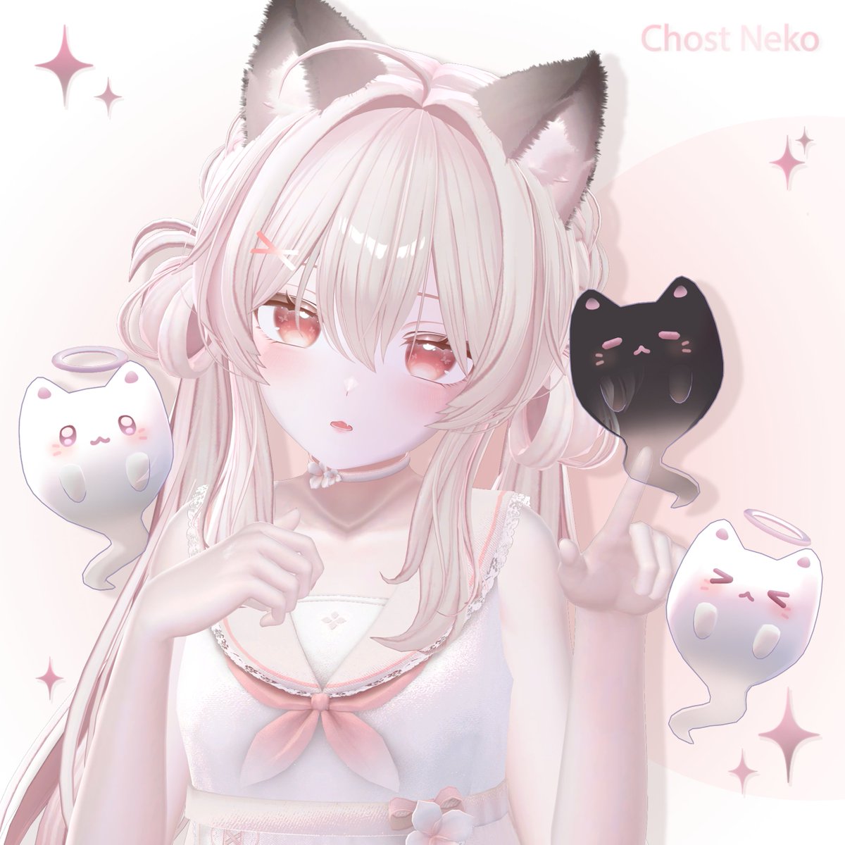 _Nekodango's tweet photo. 👻‧₊⁺ Chost Neko  発売記念‧₊⁺   
URL : https://t.co/oGt271EnI0
👻Follow + RTしてくれた方のなかで抽選で3名様に！
  よろしくお願い致します~  
 期限：2026.10.23pm 5：00 (JST)   
当選者にはDMでお知らせします
#VRChat #BOOTH https://t.co/Jh7bKswRNP