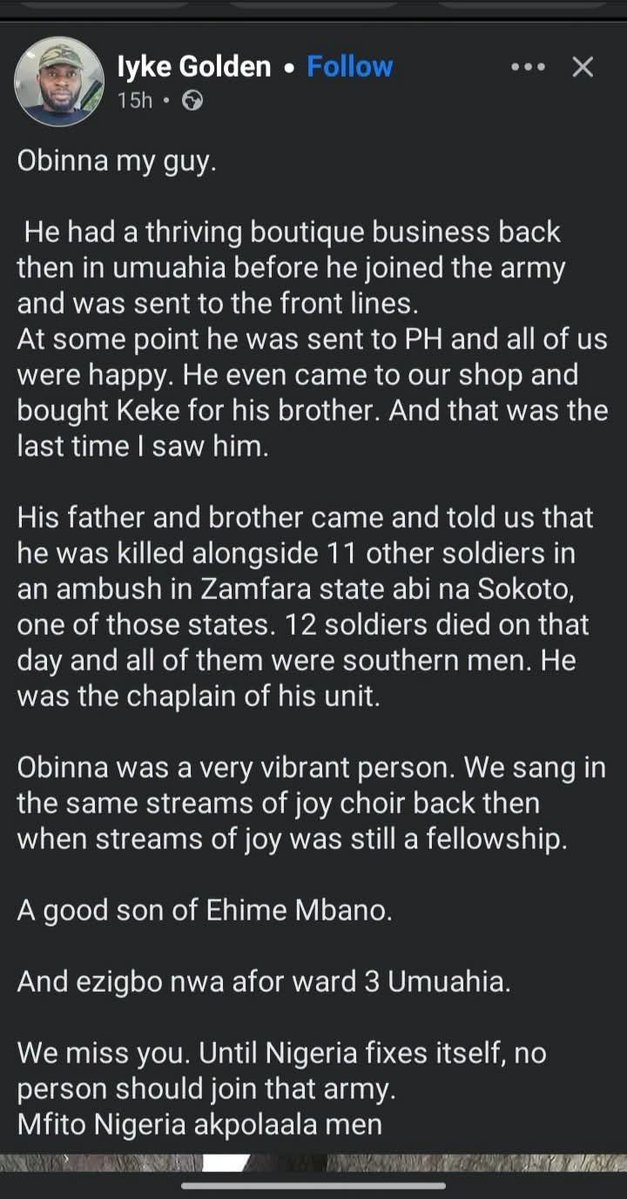 radiobiafralive's tweet photo. Before preaching to Igbo youths about joining the Nigerian army, ask them about Obinna. Ask them about the thousands of Igbo youths in the military who were sent to Zamfara and other parts of northern Nigeria. Ask them to give an account of these Igbo youths who joined the Army: Where are they? Why don’t they want to announce their deaths?

Igbo youths are good enough to defend Nigeria with their lives but not good enough to be appointed to positions in oil companies.

You empower Boko Haram, which has destroyed the lives of innocent soldiers, and you expect people with a conscience to join your suicide mission so that the Boko Haram elements in your military will set them up and murder them like other soldiers. When you enlisted Boko Haram into the military formation, didn’t you know it would backfire?

You have made us and the world understand that what you have as Nigerian soldiers are Boko Haram terrorists who have murdered millions of innocent people.

No sane Igbo youth will want to commit suicide, because joining the Nigerian military is a clear suicide mission.

We shall keep educating our people on the grave danger of joining the Nigerian military.

Don’t forget to join Mazi Chinasa Nworu on today’s special Radio Biafra broadcast, as IPOB shall keep sensitising our people on the need to jettison the suicide mission of joining the Nigerian military.

Date -  Sunday (Today) 18th  October  , 2026
Time -7:30pm Biafra Time.
Host: Mazi Patrick Ikem

Download the IPOB Community Radio on your smartphone and make sure you don’t miss the programme.