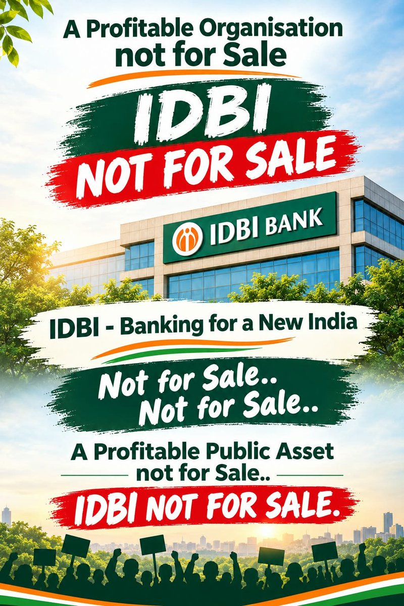 GaneshChou37045's tweet photo. A profitable organisation.. Not for sale.. not for sale.. IDBI not for sale.. not for sale...

 @IdbiFor

#IDBINotForSell #saveidbi #SaveIDBIBank #saveidbiemployees . https://t.co/9a8L7c9hGV