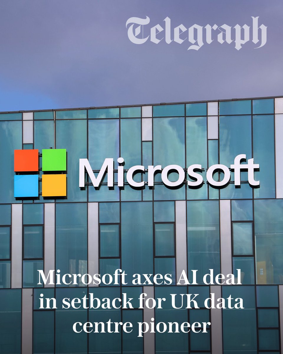 Telegraph's tweet photo. Microsoft has pulled out of an Essex data centre deal in a blow to British company Nscale’s plans for a multibillion-dollar listing.

The decision threatens to undermine Nscale’s attempts to push ahead with a Wall Street flotation worth up to $35bn (£26bn), despite a brutal sell-off in AI computing stocks.

🔗 https://t.co/TYNMcEHCE9
