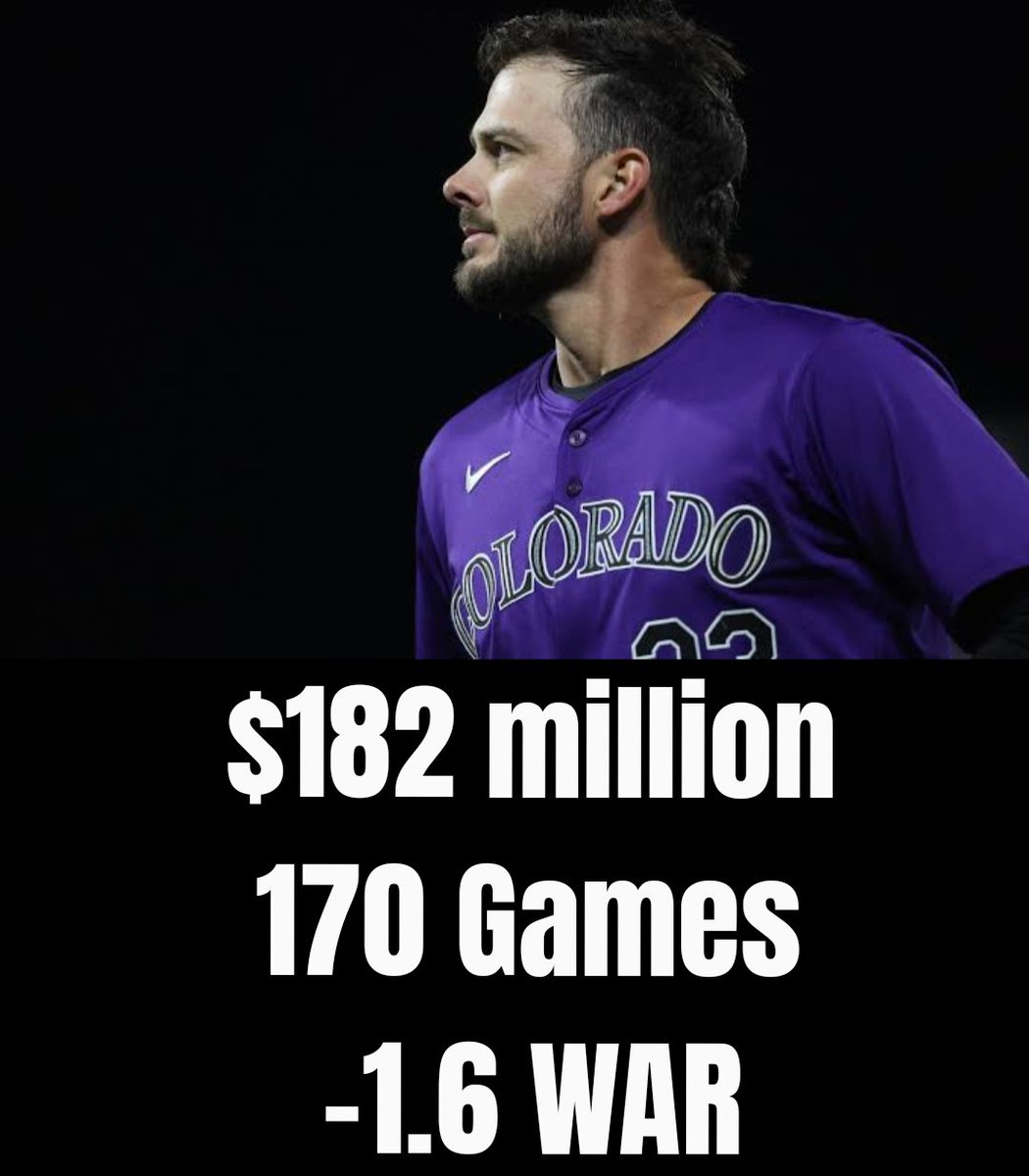 DanClarkSports's tweet photo. It appears Kris Bryant may never play again, meaning he will have essentially been paid $1.06 million per game with the Rockies. https://t.co/MAnfclJdUs