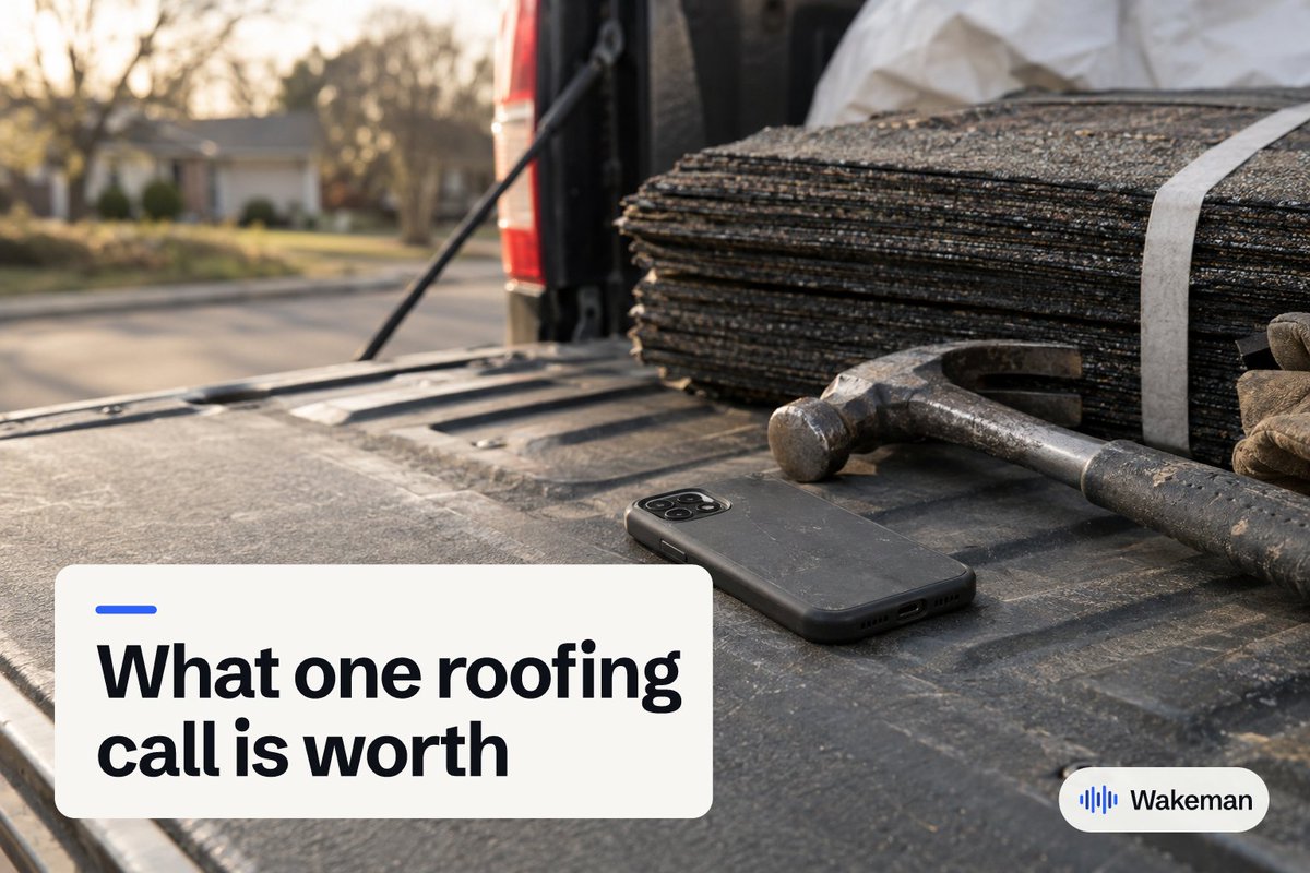 wakeman_ai's tweet photo. SearchLight's April 2026 roofing report puts one call or message from a Google ad at about $379 of paid work.

Ten contractors, so it's a small sample. Treat it as rough.

Rough still beats what voicemail brings back on a Saturday. #Roofing https://t.co/JJC10fVx4x