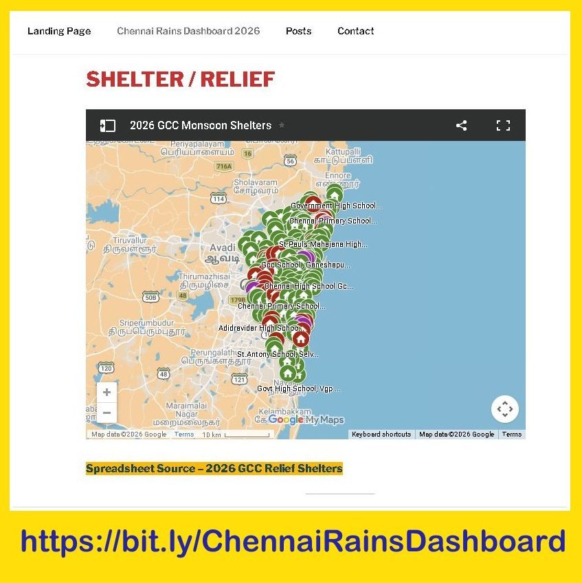 ChennaiCares's tweet photo. The list of @chennaicorp monsoon shelters / relief centres has been mapped on Google MyMap : https://t.co/deQMRDKo9j

Also there on Chennai Cares CRR dashboard page - sorted by ownership.
 (Govt schools are more likely to have ramps for elderly / disabled) https://t.co/tDa4Zgzuvp https://t.co/Btj2U9Y8fq