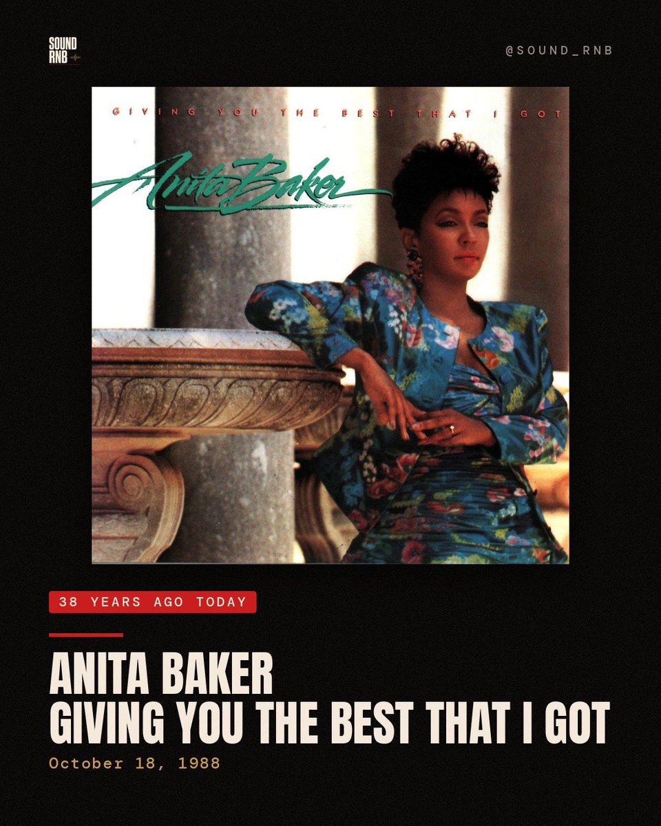 sound_rnb's tweet photo. 38 years ago today, Anita Baker released Giving You the Best That I Got.

It was her only No. 1 album on the Billboard 200, went 3x platinum, and gave us "Just Because" and the title track, her biggest Hot 100 hit.

Title track, "Just Because," or "Priceless"?

@IAMANITABAKER https://t.co/TvFZN3NK7P