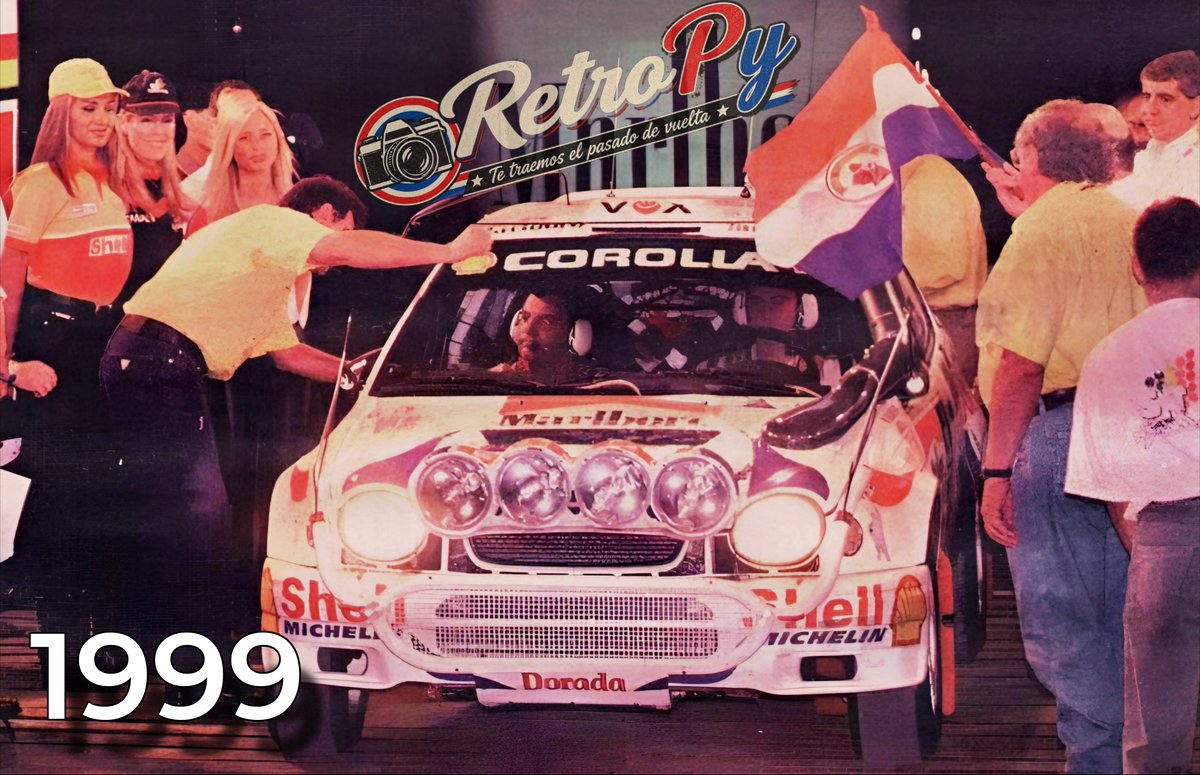 ReloadedRetropy's tweet photo. Marcos Galanti y Carlos Zarca en su Toyota Corolla WRC se prepararan para la largada del Transchaco Rally. https://t.co/9EYpA7TFGC