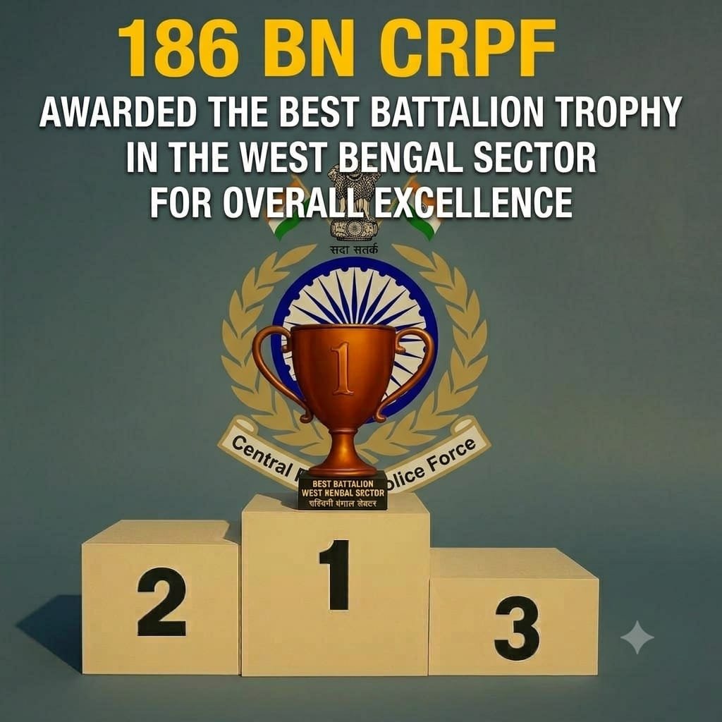 186bn's tweet photo. Congratulations to all ranks of 186Bn CRPF on being selected as the Best Battalion in the WB Sector.This achievement reflects our collective dedication,discipline and teamwork.Let us sustain this excellence and continue to set higher benchmarks.Jai Hind!
@crpfindia @CrpfWest https://t.co/Qjz0yhLTSG