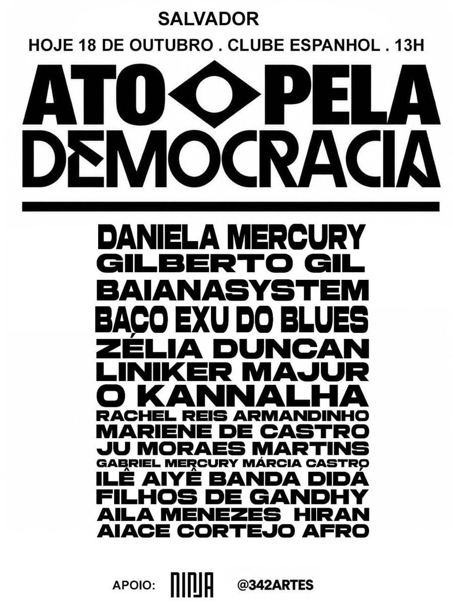 danielamercury's tweet photo. É hoje, Salvador! Vamos juntos a partir das 13h do Clube Espanhol ao Farol da Barra. Pelo Brasil e pela nossa democracia. 🇧🇷 https://t.co/oAuayK0TbU