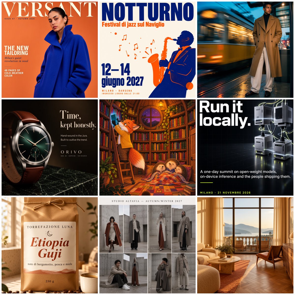 MOSS-Image locally: 9 images at about 15 s each, including a magazine cover with a real masthead