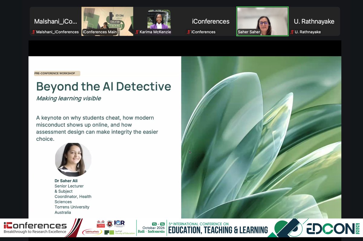 conferences_i's tweet photo. 🎓 Another insightful keynote at #EDCON2026!

Dr. Saher Ali from Torrens University Australia 🇦🇺 shared valuable perspectives on education, teaching and learning with our international participants.

📸 Keynote highlights from Bali!
https://t.co/jPCJP0SA2z https://t.co/vMEnGZlRtz
