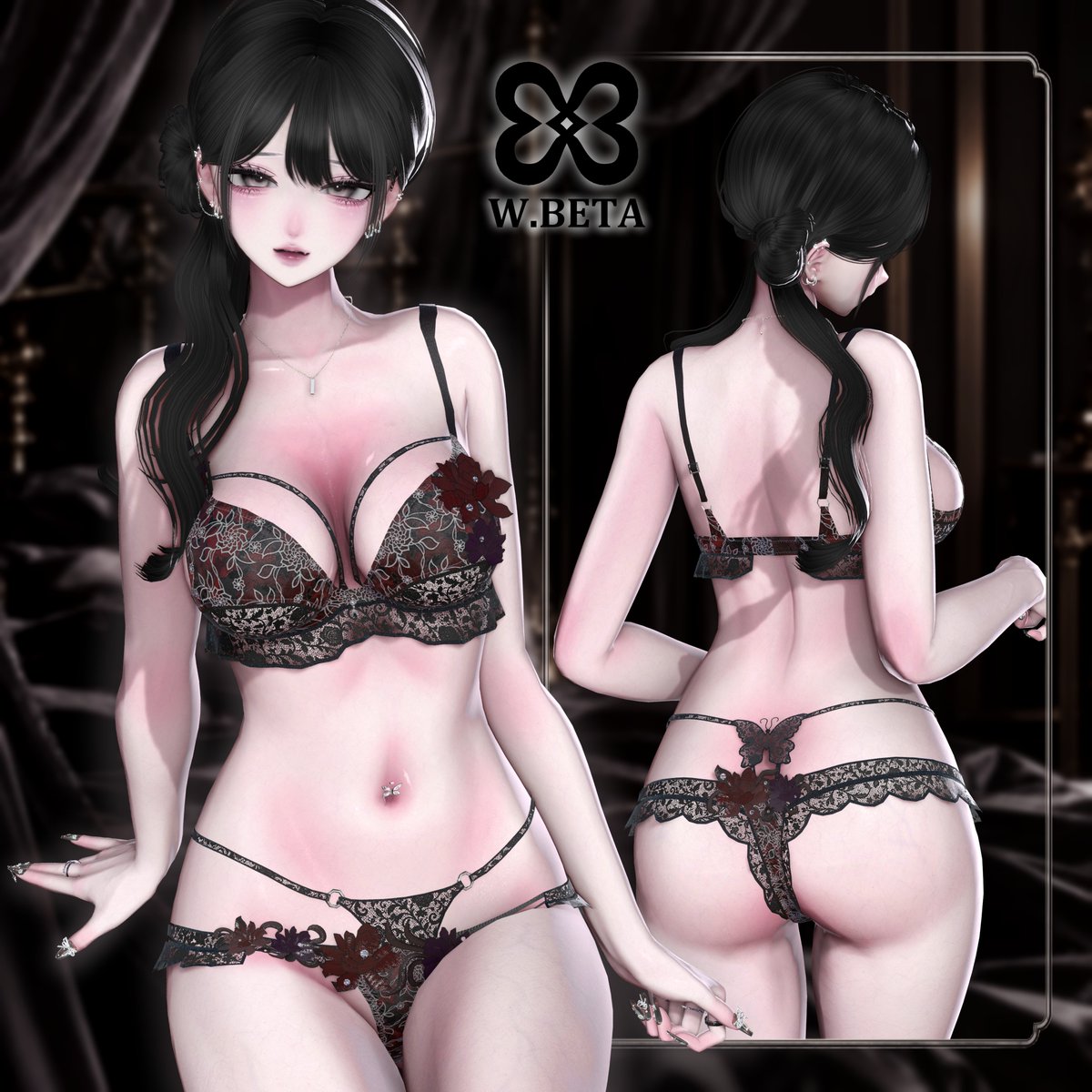 WBETA_NEXUS's tweet photo. 🎁発売記念プレゼント企画🎁
新作「NOCTURNE BLOOM」を抽選で5名様にプレゼント✨
BOOTHのスキ♥200件ごとに1名様追加！
花飾りと繊細なレース、全9色のランジェリーです🌹
レースや花飾りは取り外し可能。お好みの組み合わせで楽しめます。8アバター対応。

応募条件はこちら
↓　↓　↓

①BOOTHの商品ページで【スキ♥】を押す
↓
https://t.co/FgMSnEomEA

②このポストをリポスト＆フォロー

抽選結果発表は10月20日です！
ご応募お待ちしております🙇