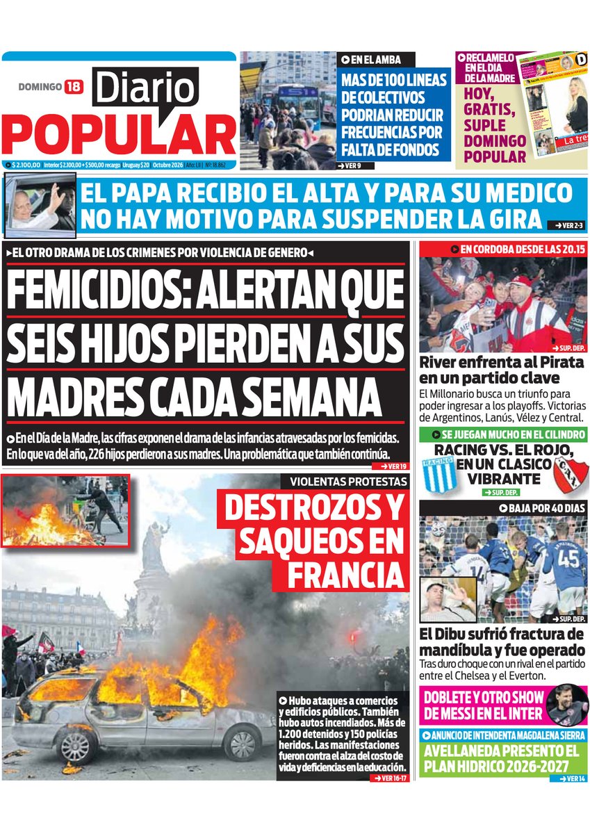 WalterVerst's tweet photo. #BuenDía y #BuenDomingo para todos!!
Te presentamos las portadas de los diarios de hoy #Domingo #DíaDeLaMadre 18/10/2026 #18deOctubre #18Octubre #18OCT.
#DiarioPopular
#LaPrensa
#Crónica https://t.co/RsVu4fC4zg