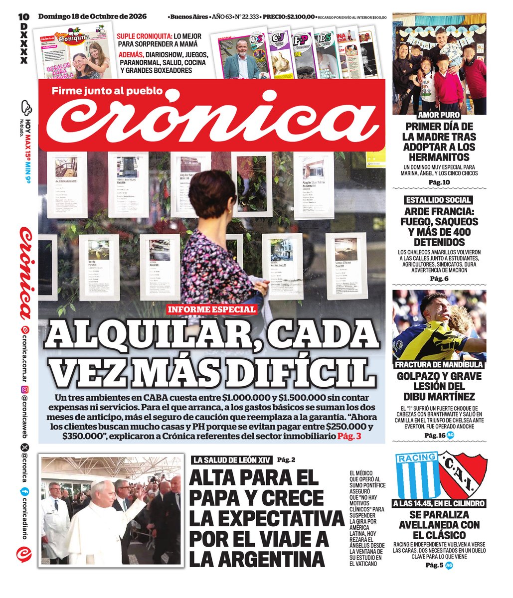 WalterVerst's tweet photo. #BuenDía y #BuenDomingo para todos!!
Te presentamos las portadas de los diarios de hoy #Domingo #DíaDeLaMadre 18/10/2026 #18deOctubre #18Octubre #18OCT.
#DiarioPopular
#LaPrensa
#Crónica https://t.co/RsVu4fC4zg