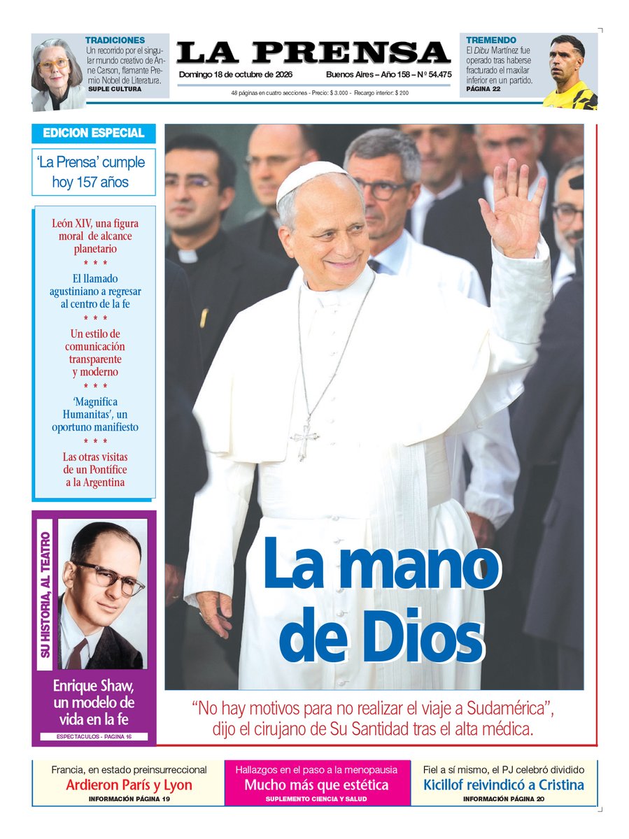 WalterVerst's tweet photo. #BuenDía y #BuenDomingo para todos!!
Te presentamos las portadas de los diarios de hoy #Domingo #DíaDeLaMadre 18/10/2026 #18deOctubre #18Octubre #18OCT.
#DiarioPopular
#LaPrensa
#Crónica https://t.co/RsVu4fC4zg