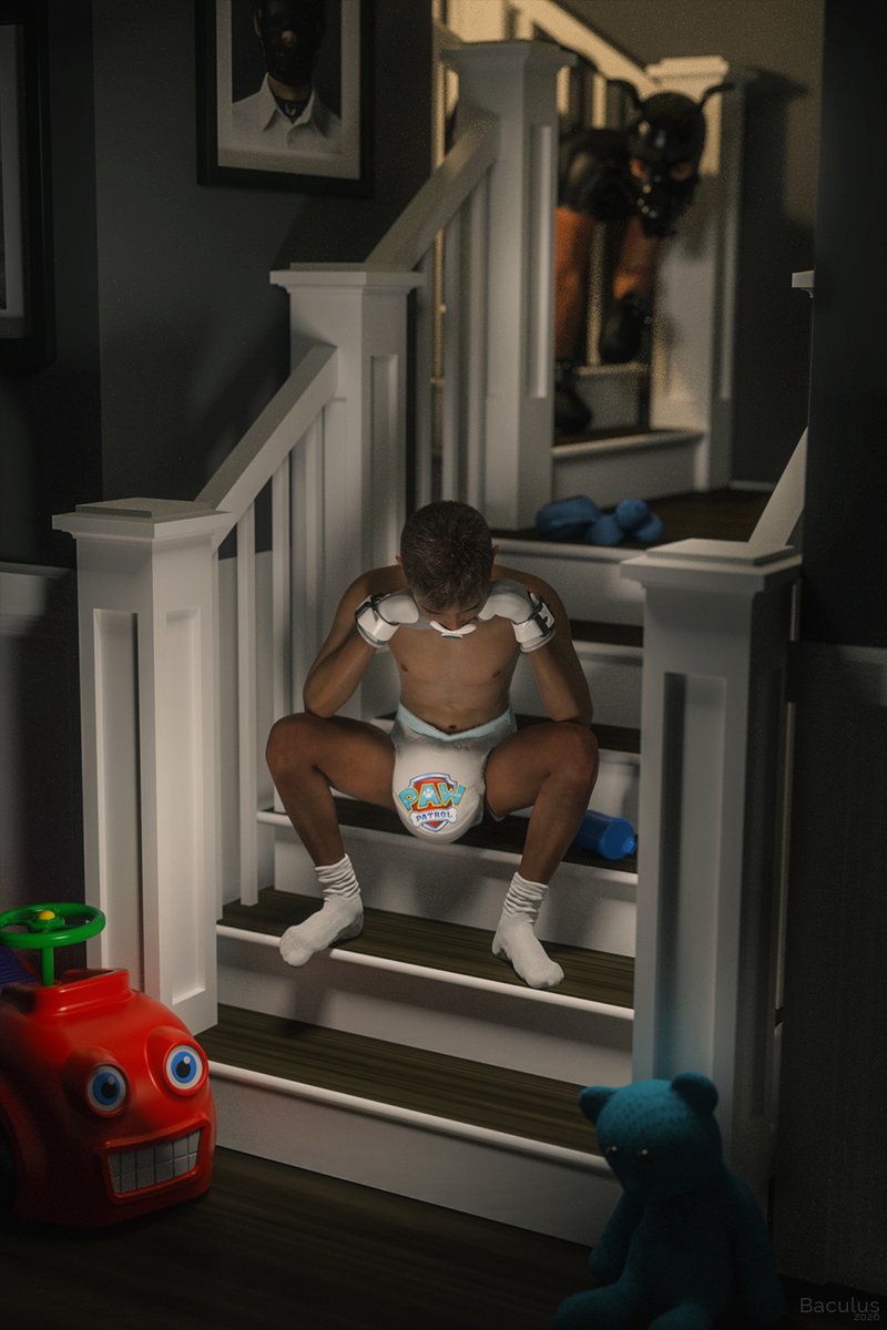 BaculusR's tweet photo. Little abdl boys who attempt to send Daddy’s car keys on a one-way trip down the toilet, just to keep him from going to work, end up on the naughty step, where they can ponder on all the different ways to become a good boy. 
#3dart #bdsm #abdl https://t.co/SYuwKmU6fG