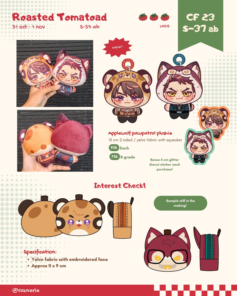 rauverie's tweet photo. 🔁🩷 appreciated !
Full Catalogue &amp; Give away on QRT!

🍅 ROASTED TOMATOAD S-37 ab
📅 31 Oct - 1 Nov
❤️ Gravity falls, Marvel, House MD, Sherlock Holmes, Hannibal, Little Nightmares, LADS, JJK, BNHA, Evangelion, GSNK, Inuyasha, Berserk

#cf23 #cf23catalogue #comifuro23 https://t.co/qVFp25ORDV
