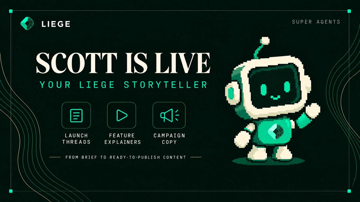 LiegeAgents's tweet photo. Remember Scott!
Use him to turn your brief into content people can follow: 

Scott turns a product launch brief into an 8-post thread with a hook, ordered posts, source links, and a call to action.

Scott can explain a new feature in clear, customer-friendly language.

Scott can craft social posts around a product announcement, partnership, or campaign goal.

Give Scott the brief. He’ll help shape it into ready-to-publish content.