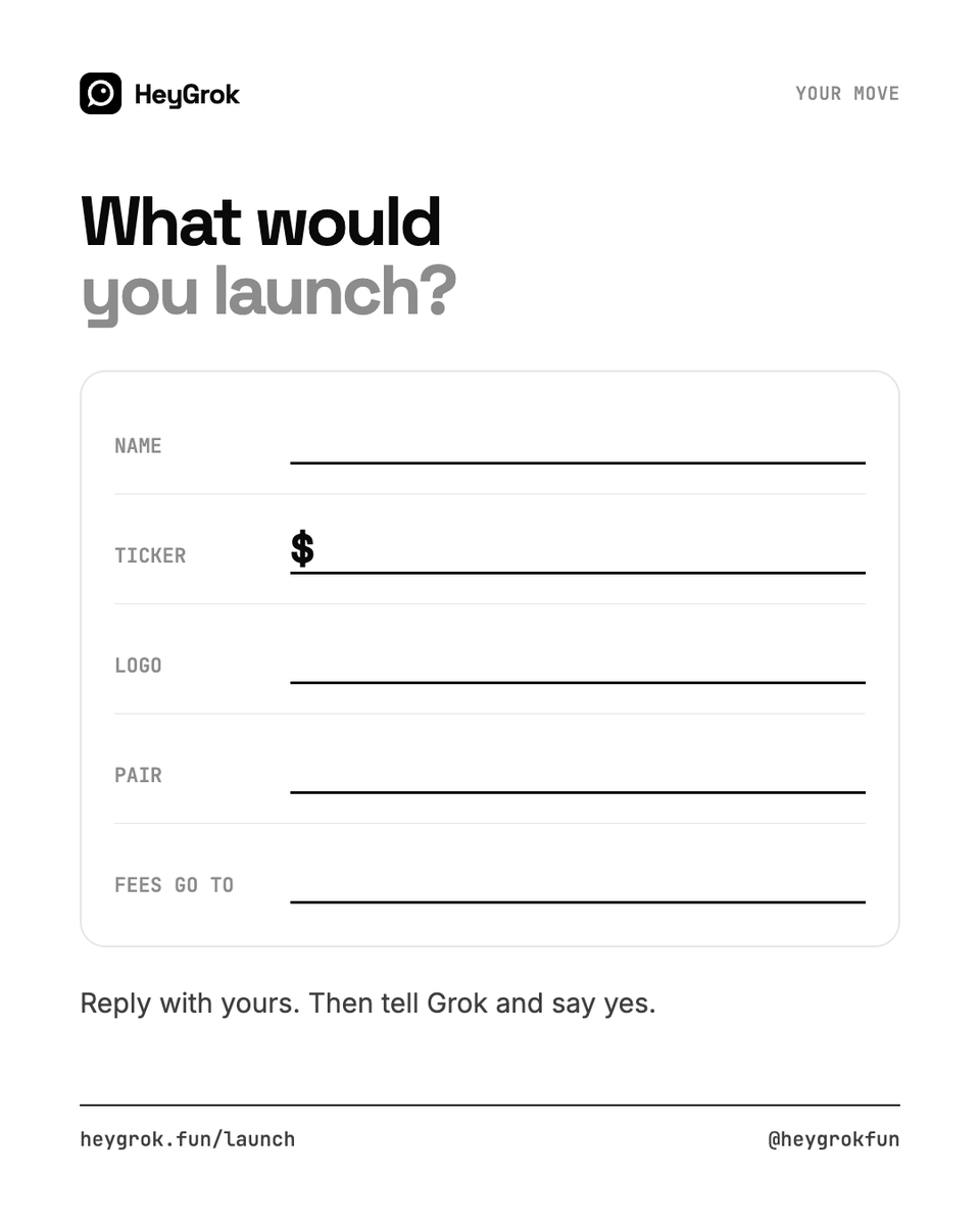 heygrokfun's tweet photo. What would you launch?

Name, ticker, pair, where the fees go. Reply with yours. https://t.co/L77vSGEfoR