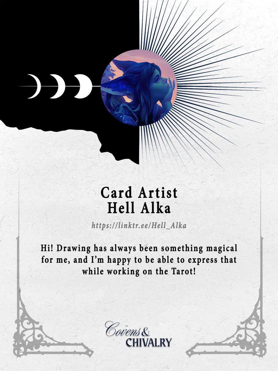covensnchivalry's tweet photo. 🖤 CONTRIBUTOR SPOTLIGHT 🖤
Hell Alka
Artist
@AlkaHell
Keep an eye out for more creators behind the deck!
#witches #knights #tarot #tarotcards #tarotproject #originalcharacters #zine #tarotcard #medieval #medievalfantasy #creative #creation #team #spotlight https://t.co/doYshP6pEh