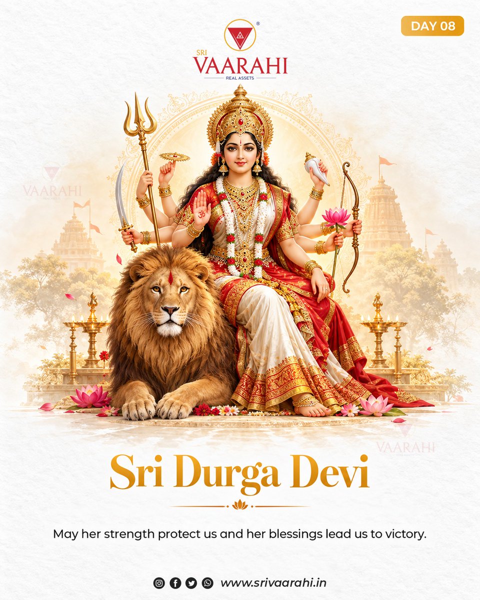Sri_Varahi_'s tweet photo. 🙏 **Day 08 | Sri Durga Devi – The Embodiment of Strength & Victory** 🌺✨
May her blessings bring peace to every home and strength to every heart.
**Jai Mata Di! 🙏❤️**
🌐 https://t.co/q7VJy4GDRj
#SriVaarahi #SriDurgaDevi #DurgaMata #DurgaAshtami #Navratri #DivineBlessings https://t.co/t6l4xOmtsk