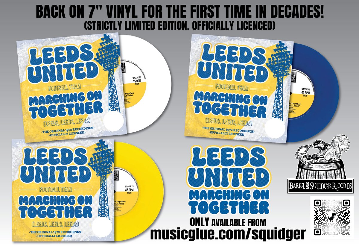 Chief_Squidger's tweet photo. "MARCHING ON TOGETHER", BACK ON 7" VINYL!
The anthem. The memories. The sound of the #LeedsUnited terraces.
Coming soon: officially-licenced, limited-edition 7" on white, yellow or blue vinyl!
Pre-order: https://t.co/9MwLbEnVzM
#LUFC #MOT #WACCOE #ALAW #EllandRoad
@LUFC
#LEEMUN https://t.co/1VoVVdFMEf