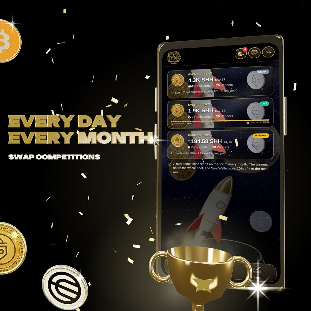 syncholdproject's tweet photo. 🚀🔥 @SYNCWallet IS LEVELING UP! 
💸 Lower fees.
🏆 Monthly competitions with SHH prizes + 🎁 daily rewards in the Dropzone!
📲 A new look, and more reasons to use our app!
👇 Check out our official banners currently live on World App!
#Worldchain #SHH #WorldApp #Rewards #WLD https://t.co/6sp9sjg2S9