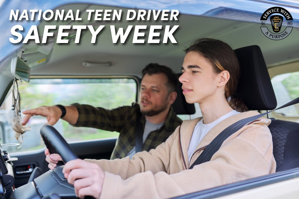 OSHP's tweet photo. This week is National Teen Driver Safety Week. Remember: you are your teen’s first driving instructor. Make safety the lesson that sticks. https://t.co/afah48XArf