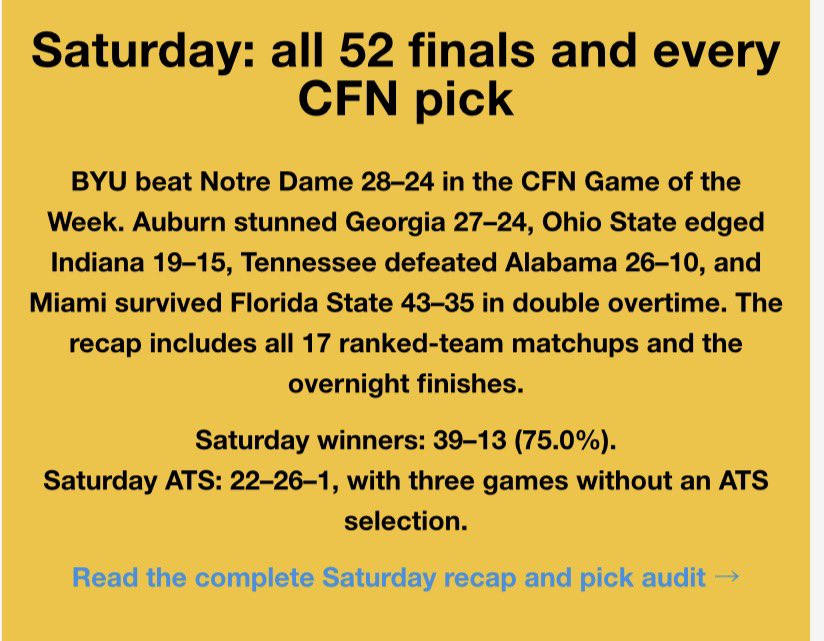 CollegeFBToday's tweet photo. 75% correct on CFB winners in only our second week of predicting this season. 

https://t.co/NVelQ8UH4i

#winners #CFBPicks https://t.co/uvRbXASlvb