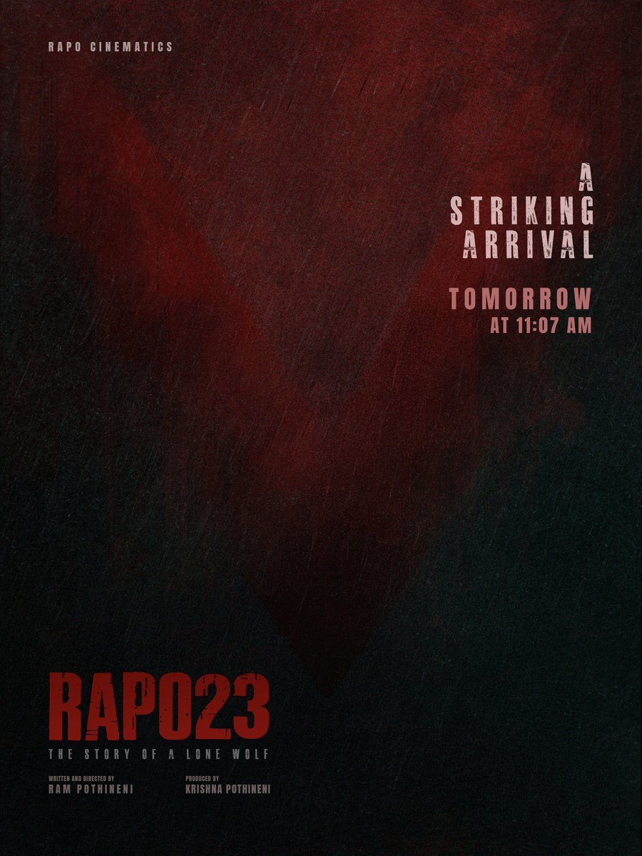 Prasadalluri22's tweet photo. Update Tomorrow ❤️‍🔥❤️‍🔥

A Striking Arrival into the Neo-Noir World of #RAPO23 🔥

Tomorrow at 11:07 AM!

Energetic Star @ramsayz 🐺🖤
#𝙍𝘼𝙋𝙊 @RAPO_Cinematics https://t.co/cMNOFpgCj1