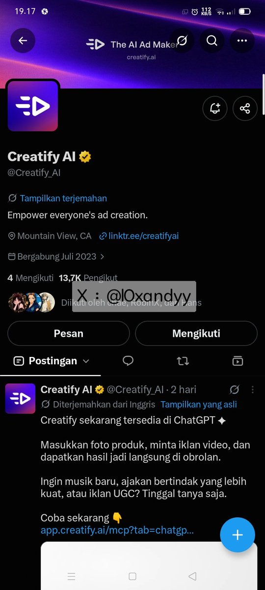 l0xandyy's tweet photo. @itsgayri @Creatify_AI https://t.co/RWCoFvt0Xk