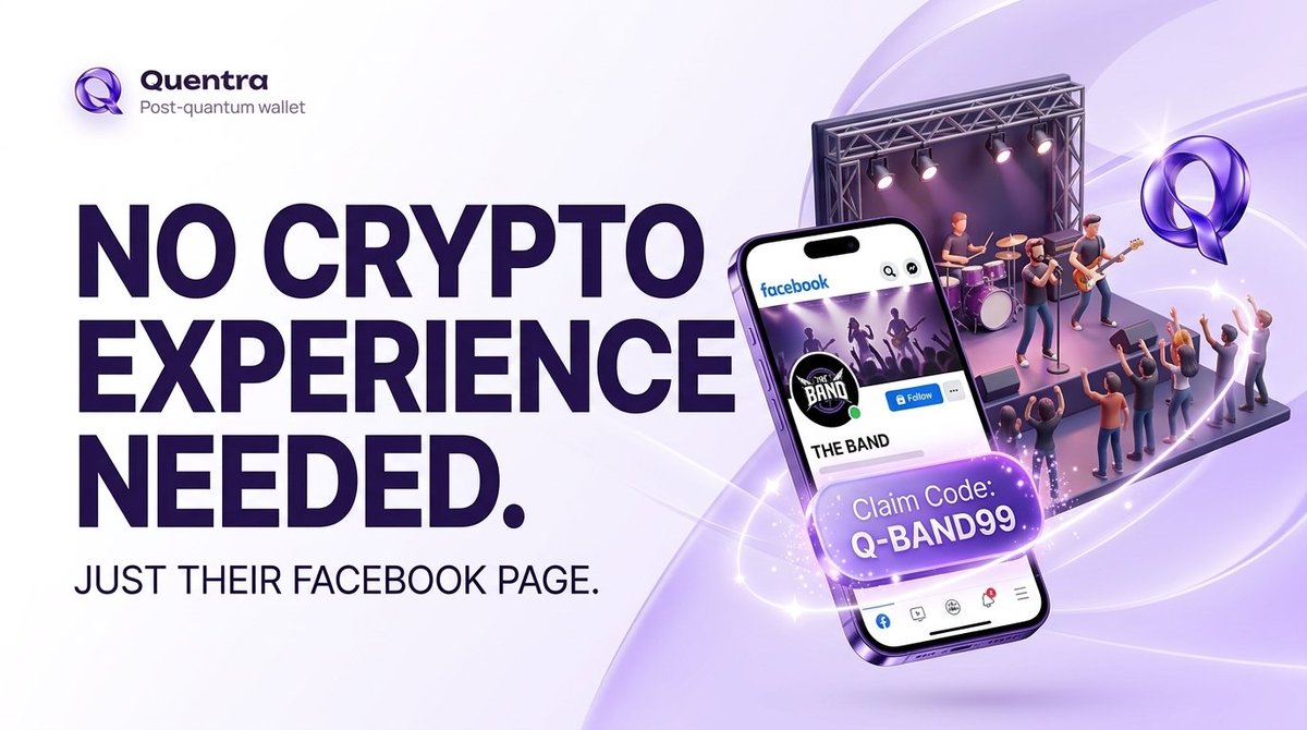 quentraofficial's tweet photo. Your favorite local band has a Facebook page. Now it can have a coin.

Fans launch it, every trade pays the band, and the band claims by adding a code to their Facebook intro. No crypto experience needed on their side. https://t.co/Psz6RIbGj9