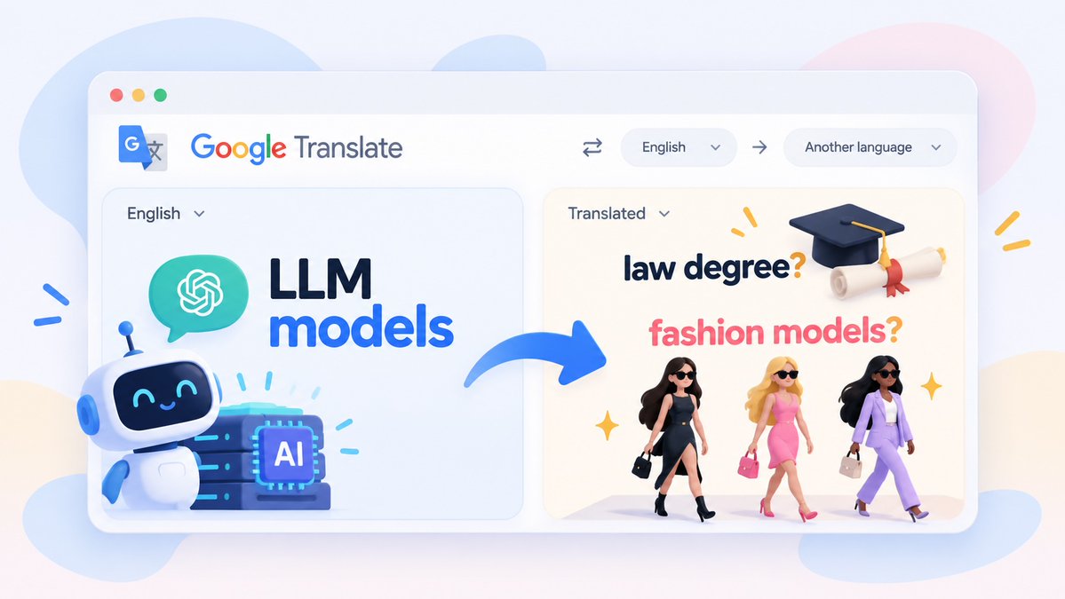 levysoft's tweet photo. Google Translate pensa che gli LLM siano laureati in giurisprudenza, e i modelli diventano modelle: https://t.co/ODwS7fOwyW
#ai #llm #chrome  #googletranslate #google https://t.co/PEzgw35bWb