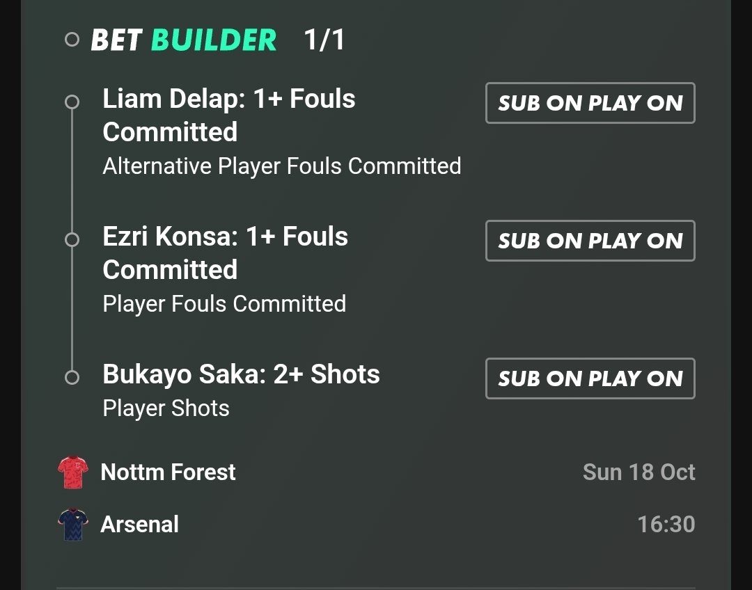 EvenBetbuilders's tweet photo. 📅Nottingham Forrest vs Arsenal
📝1/1 Bet Builder 

Delap Fouls 1,2,1,2

Konsa Fouls 2,2,1,2,0

Saka Shots 2,2,0,4,6

Drop a like if following 🫡

#NOTARS
#EPL
#PREMIERLEAGUE https://t.co/jF7jDBSr98