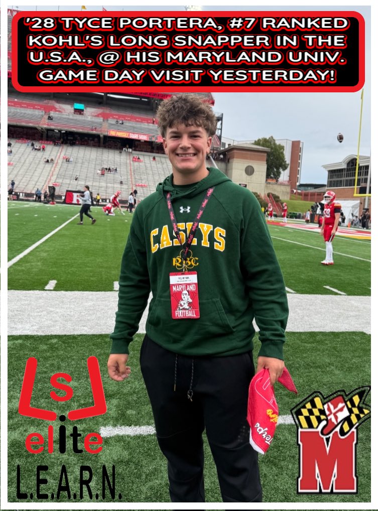 LSLELITE's tweet photo. ‘28 @TycePortera66, #7 Ranked @KohlsSnapping Long Snapper in the Country had a Great Day Game Visit at Maryland yesterday. I have been training Tyce for about three years now, and he has EARNED every opportunity he has received and then some. @EddieMish22 https://t.co/BSTHiZ5K8y