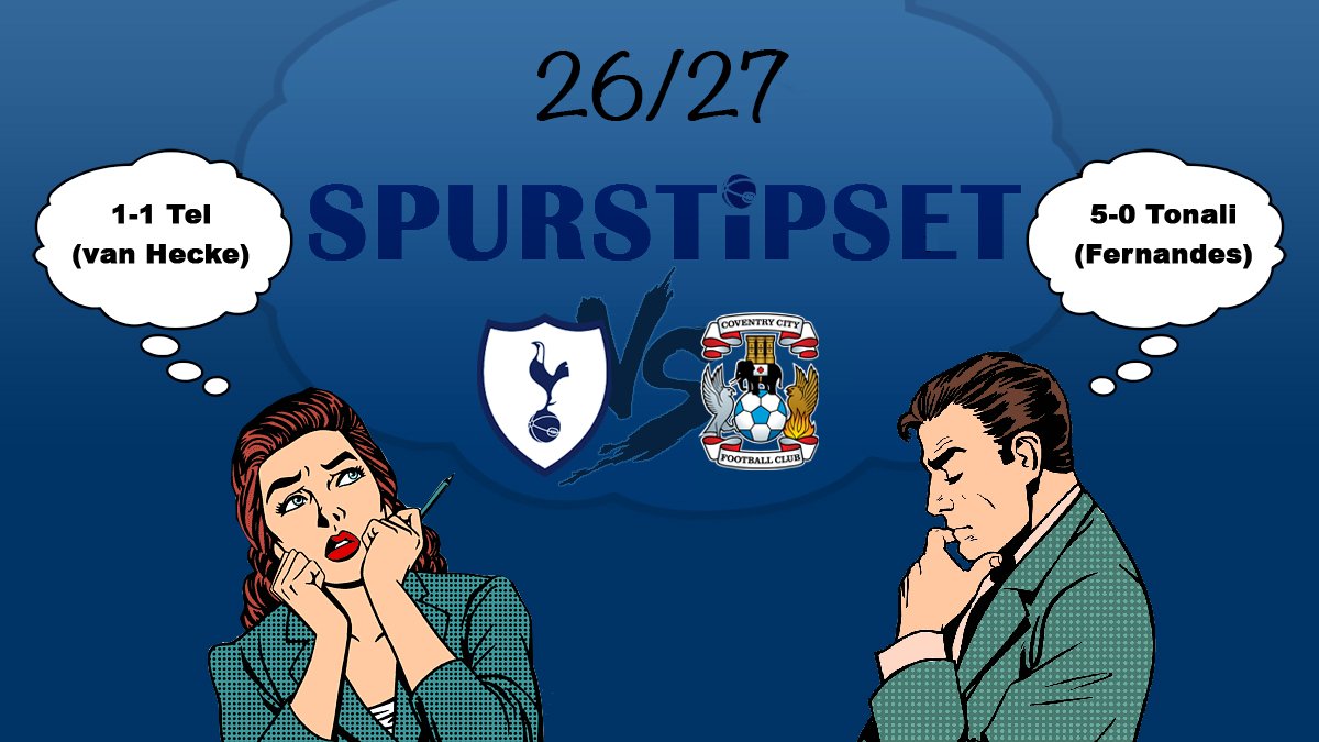 SpursTipset's tweet photo. ‼️OMGÅNG 7 - SPURSTIPSET 26/27‼️

Ny ödesmatch. 3 poäng måste in på kontot. Tyvärr har Frank Lampards manskap fin form. Blir en ny ångestladdad nagelbitare imorgon. https://t.co/9IWOVBZOAf