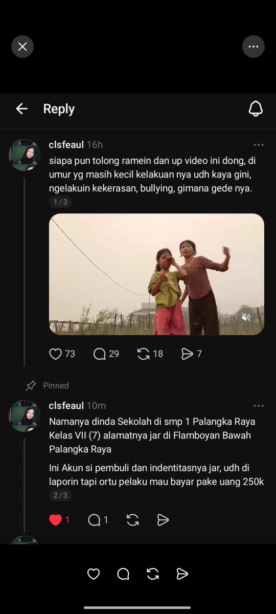 auroraa1g's tweet photo. LexusGG tolong bantu up kasus pembullyan tiktok yang diduga tersangka pembully.  Kejadiannya di Palangkaraya. 
MIRISNYA ORTU PELAKU KETIKA KORBAN MAU LAPORIN MALAH MAU BAYAR 250K! 
Korban  DIGEBUKIN GITU DENGAN ENTENGNYA NYUAP DUIT GA SEBERAPA... kotor senin https://t.co/WvqrxsF7zd