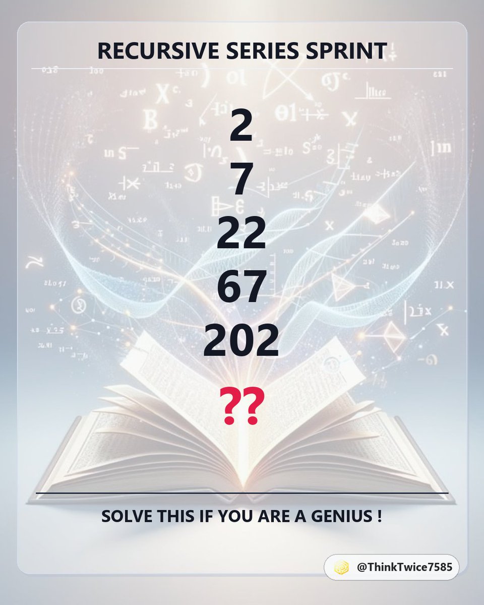 ThinkTwice7585's tweet photo. 🧠 COMPLETE THE SERIES! 🔢 | PART 5

No calculator.  Just brainpower. 🧠

Let me know your answer!! https://t.co/RFL6SvYLJh