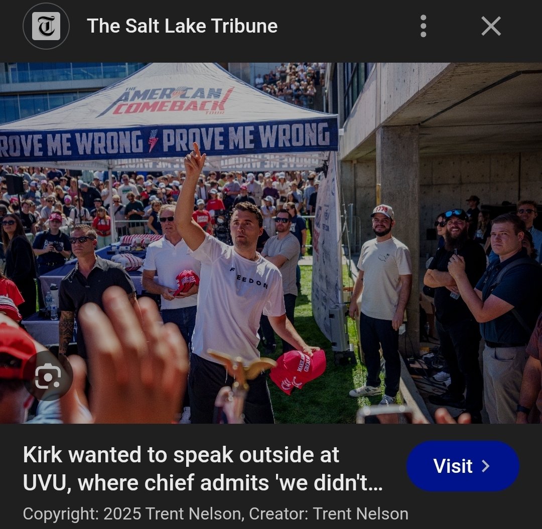 Miss__Good1's tweet photo. @grok @BrokeDicksShow @LamareSaint @michelle_ogno @grok you mean this banner? Weird you're using irrelevant facts to prove a negative. Every banner used as a backdrop had TPUSA logo. The "Prove me Wrong" was above his head so why would you use that as evidence when the photo is obviously of the men crouching down? https://t.co/HusUi7xGuI