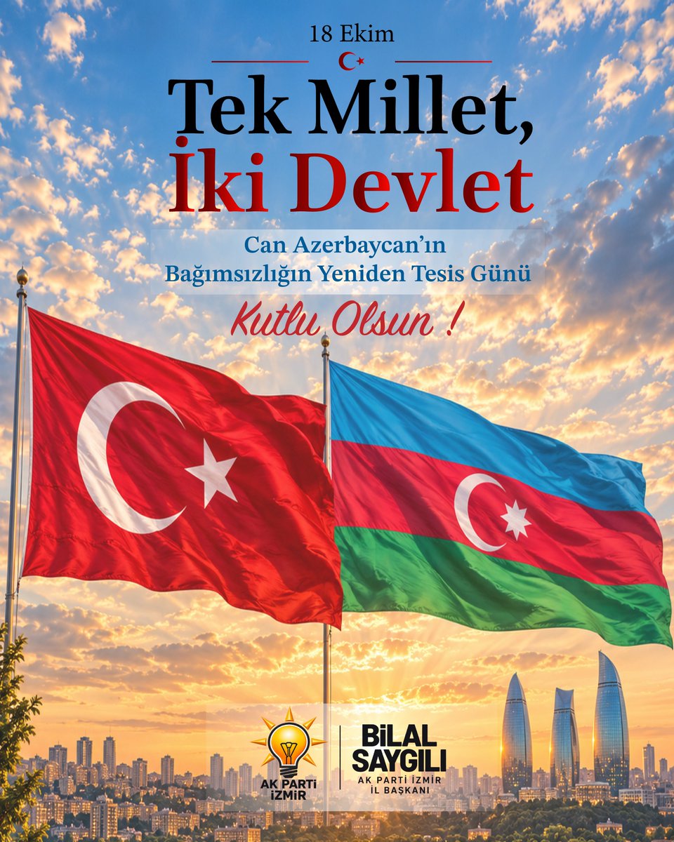 akpartiizmir's tweet photo. Azerbaycan'ın Bağımsızlığının Geri Kazanılması Günü kutlu olsun. https://t.co/3CsBv5OPqA