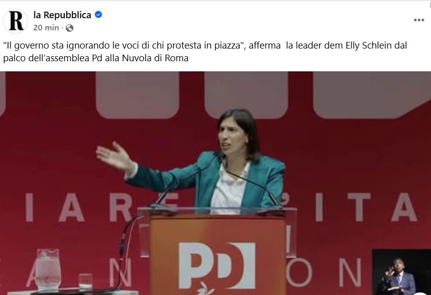 paola_g64's tweet photo. Smetta di essere teatrale, #Schlein.
Nessuno nega il diritto di #manifestare, ma non si offrano scudi a chi devasta.
Possibile che la #sinistra sposti sempre l'attenzione, non stigmatizzi mai nettamente la guerriglia e sia capace solo di un "condanno... ma"?
@pdnetwork #sinistra https://t.co/YrzBGCpnu0